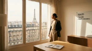 Personne confiante devant une fenêtre lumineuse symbolisant la clarification d'objectifs en coaching personnel