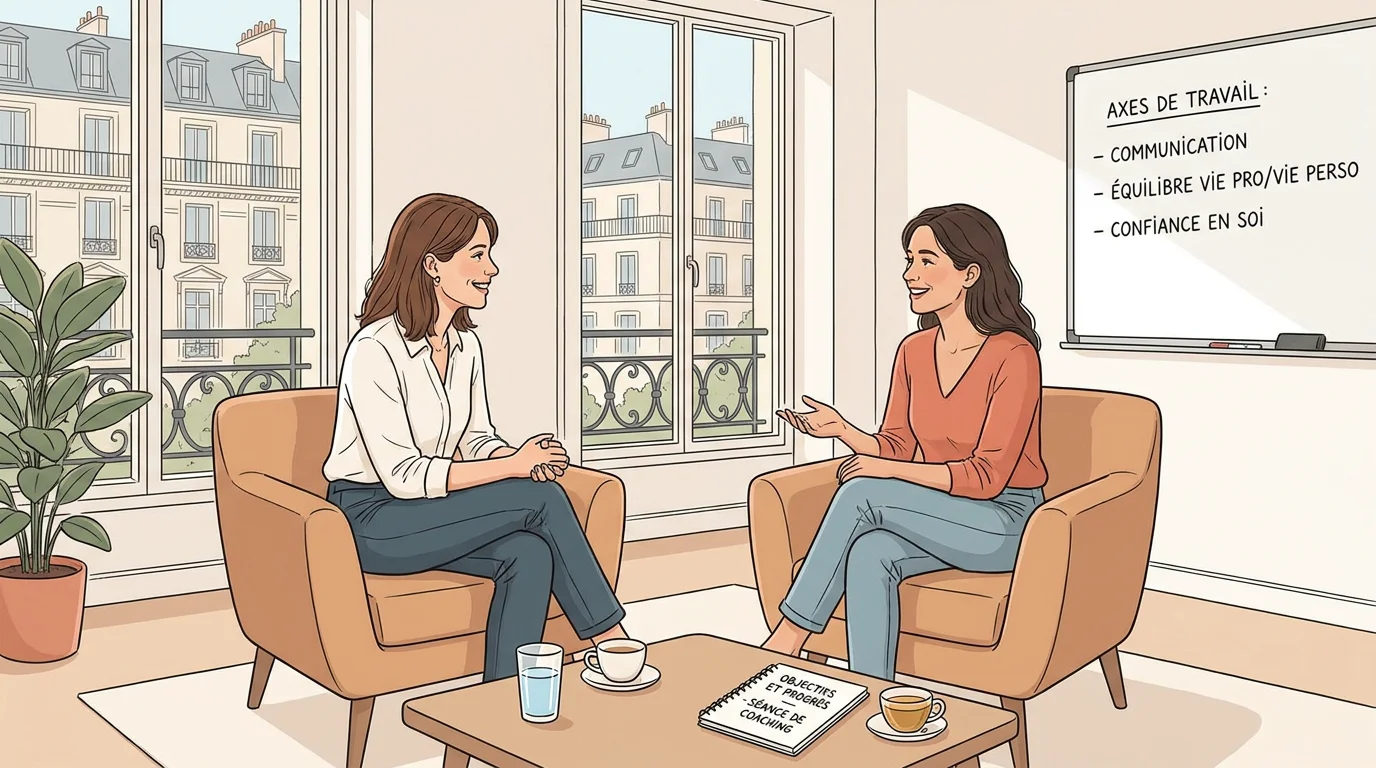 Séance de coaching personnel en face à face dans un cadre professionnel et lumineux