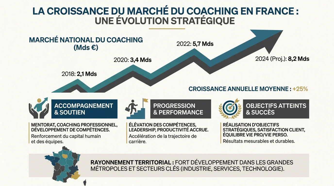 Infographie sur la croissance du marché du coaching de vie en France