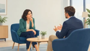Un HRBP accompagne un manager par l’écoute et le questionnement dans un échange professionnel